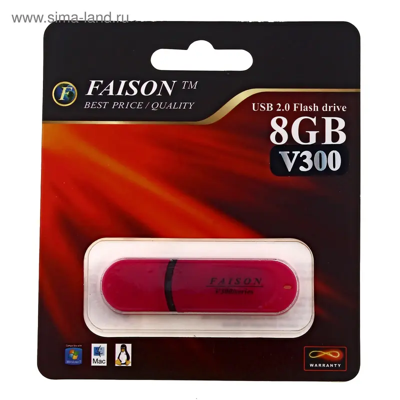 Флешка USB2.0 Faison V300, 8 Гб, Pink (пластиковый корпус)