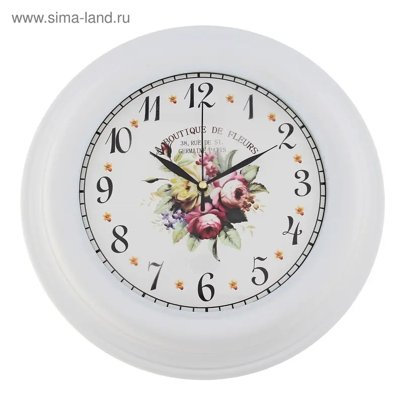 Часы настенные круглые "Цветы", d=29 см, рама белая