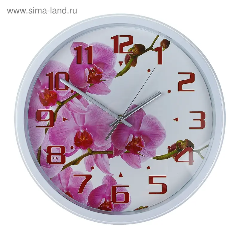 Часы настенные круглые "Орхидеи", d=34 см, рама белая