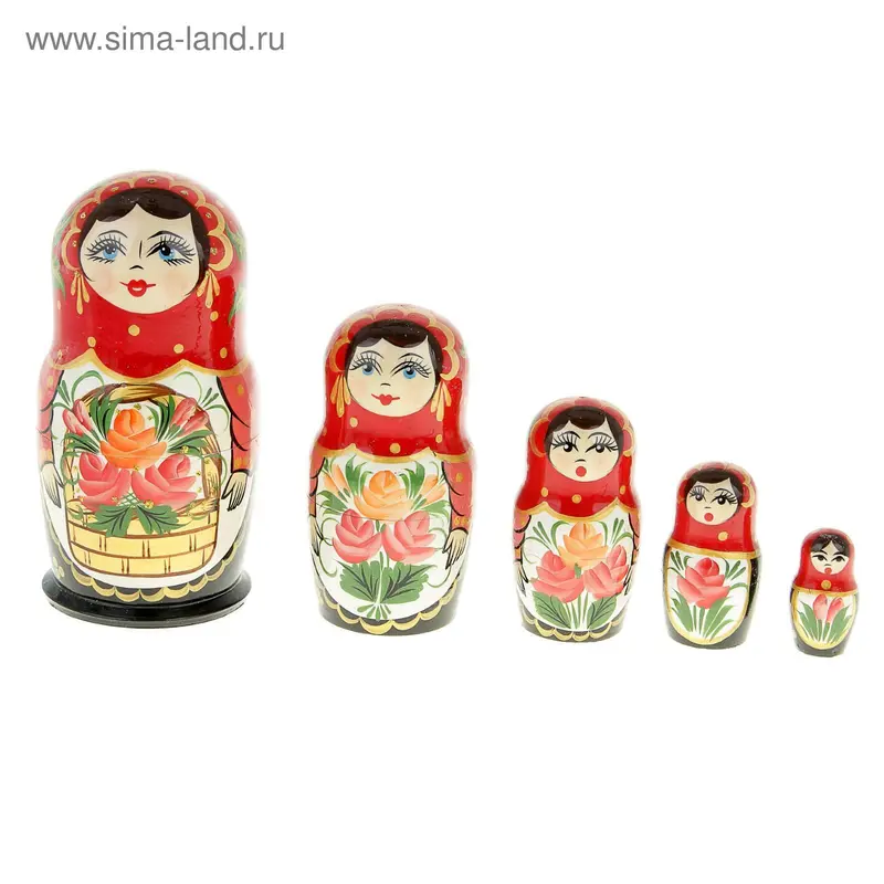 Матрешка "Цветы в корзинке", 5 кукольная