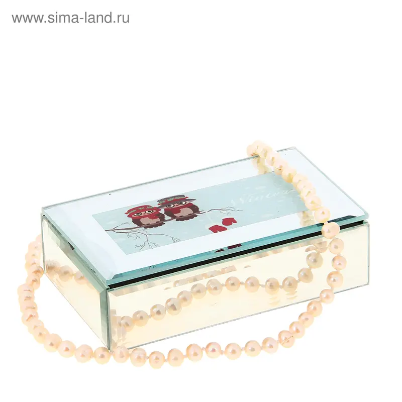 Шкатулка зеркальная стекло "Совушки - зима" 4х12,5х7,5 см