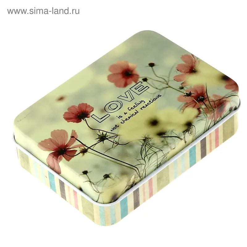 Шкатулка металл "Полянка с цветами" 2,5х9х6,5 см