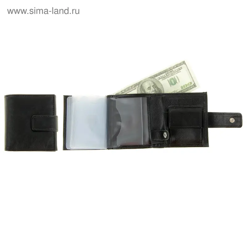 Кошелёк женский на кнопке, 2 отдела, отдел для монет, чёрный флотер