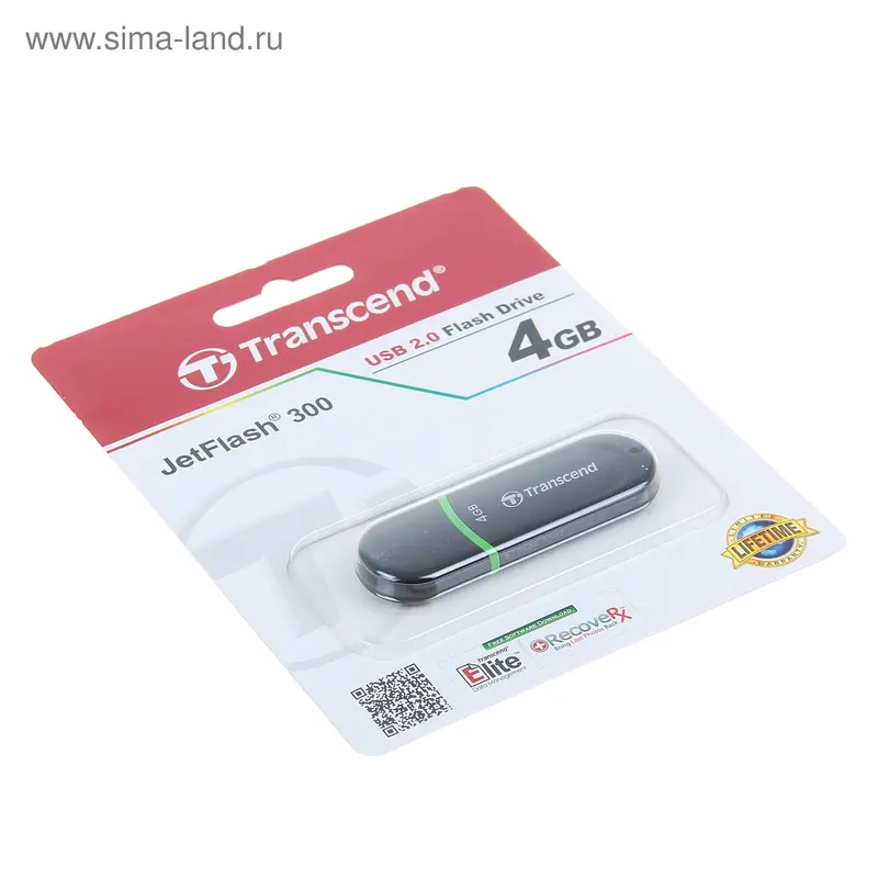 Флешка Transcend JetFlash 300, 4 Гб, USB2.0, чт до 25 Мб/с, зап до 15 Мб/с, чёрная