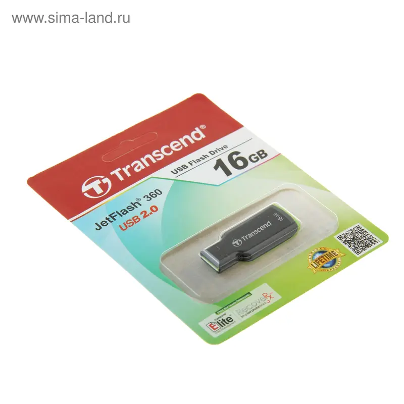 Флешка Transcend JetFlash 360, 16 Гб, USB2.0, чт до 25 Мб/с, зап до 15 Мб/с, чёрно-зелёная
