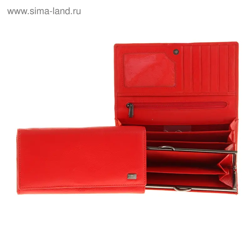 Кошёлек женский на клапане, 4 отдела, матовый, красный