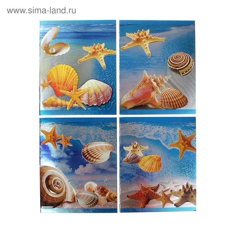 Тетрадь 48л клетка "Море ракушки" фольга МИКС