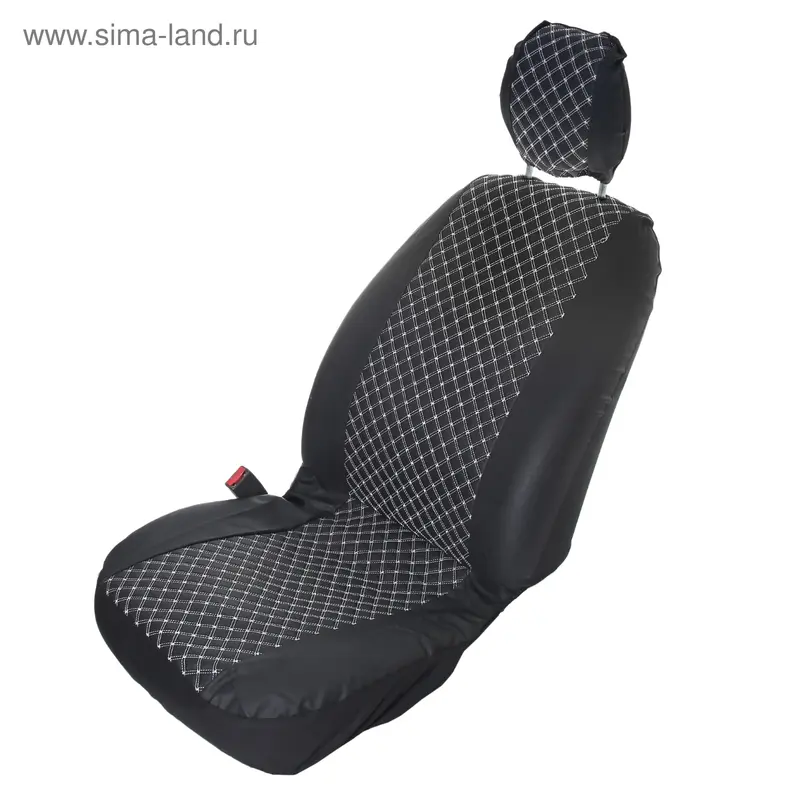 Авточехлы, 5 предметов, полиуретан, чёрные, белая строчка