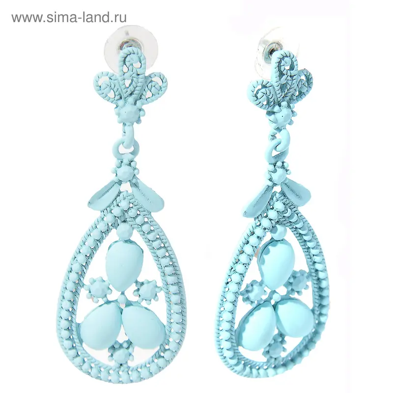 Серьги Dream, лист, матовый, цвет голубой
