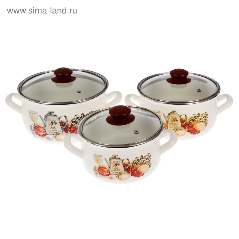 Набор кастрюль «Аппетит», 3 шт.: 2,1 л, 3,1 л, 4 л, крышки