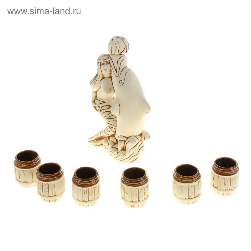 Штоф с рюмками "Дельфин и русалка" 7 предметов, 1,1 л