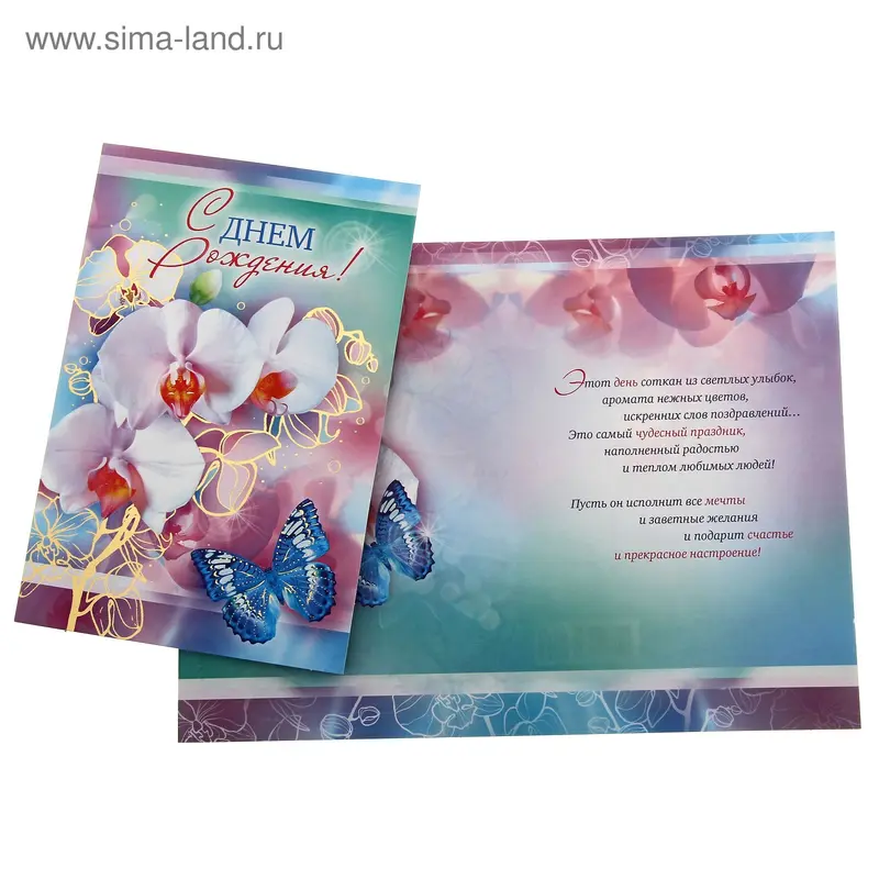 Открытка "С днем рождения!" бабочка белые цветы