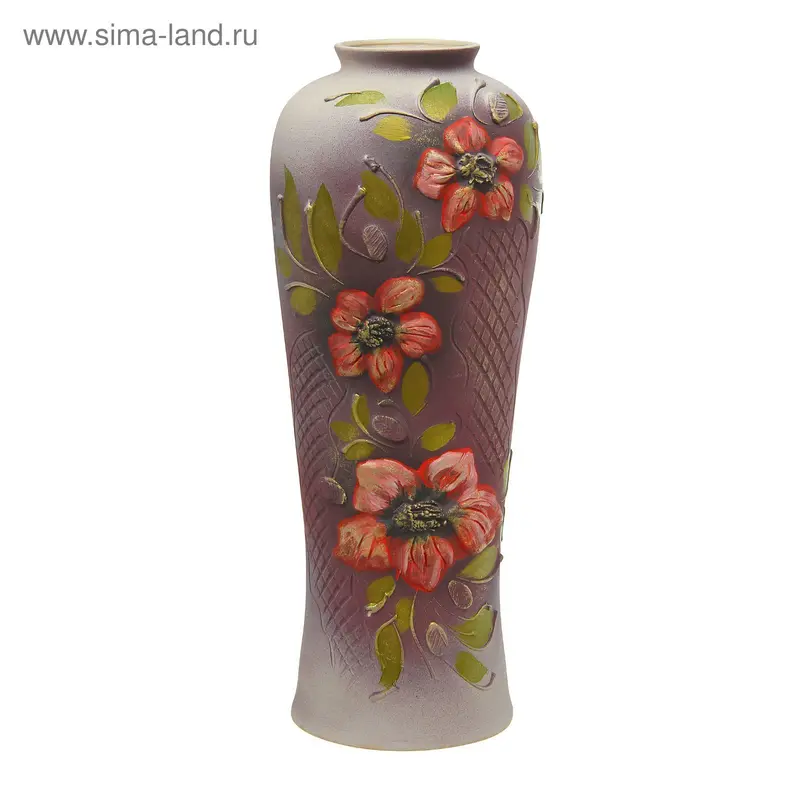 Ваза напольная форма "Кубок" лепка Цветы, синяя