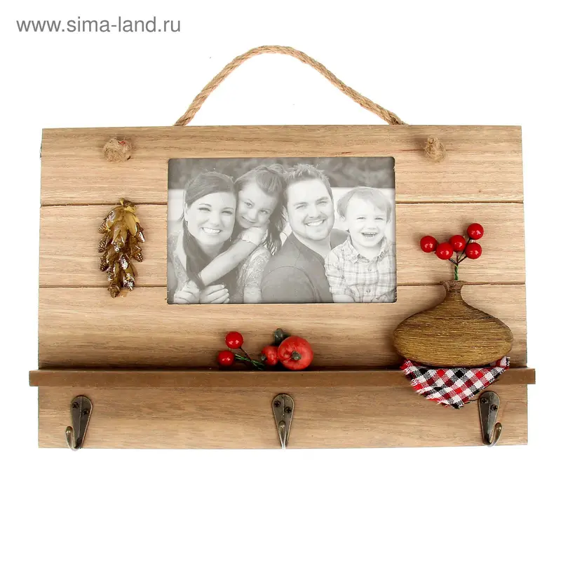 Фоторамка с крючками дерево "Вишенки в вазе" 10х15 см