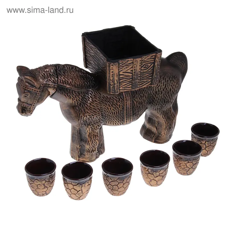 Штоф с рюмками "Орловский мерин" бронза, 7 предметов, 1,5 л