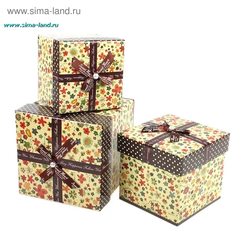 Набор коробок 3 в 1, в форме куба "Бант на кофейном фоне"