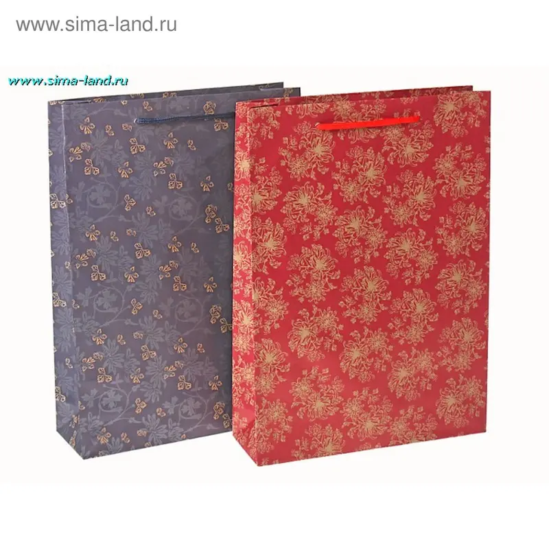 Пакет крафт микс, 2 дизайна, узоры красный, синий