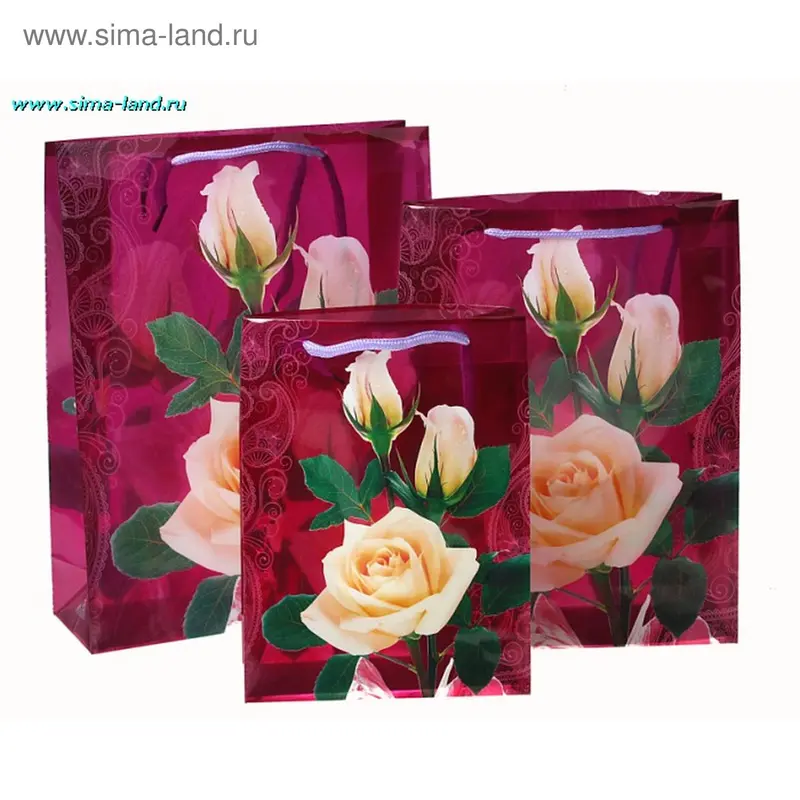 Пакет прозрачный, размеры M/ML/L, "Белые розы"