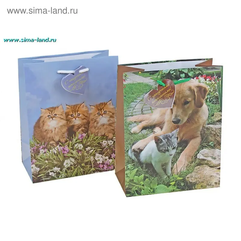 Пакет ламинированный "Пес и кот", цвета МИКС