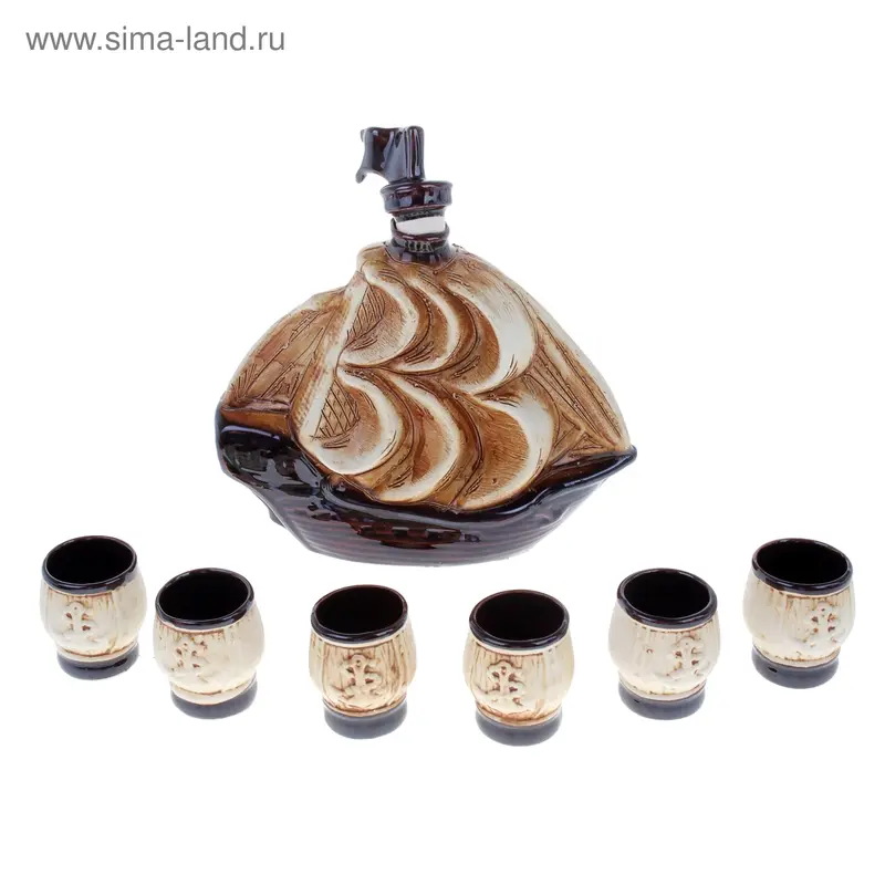 Штоф с рюмками "Корабль малый" шамот, 7 предметов, 0,7 л