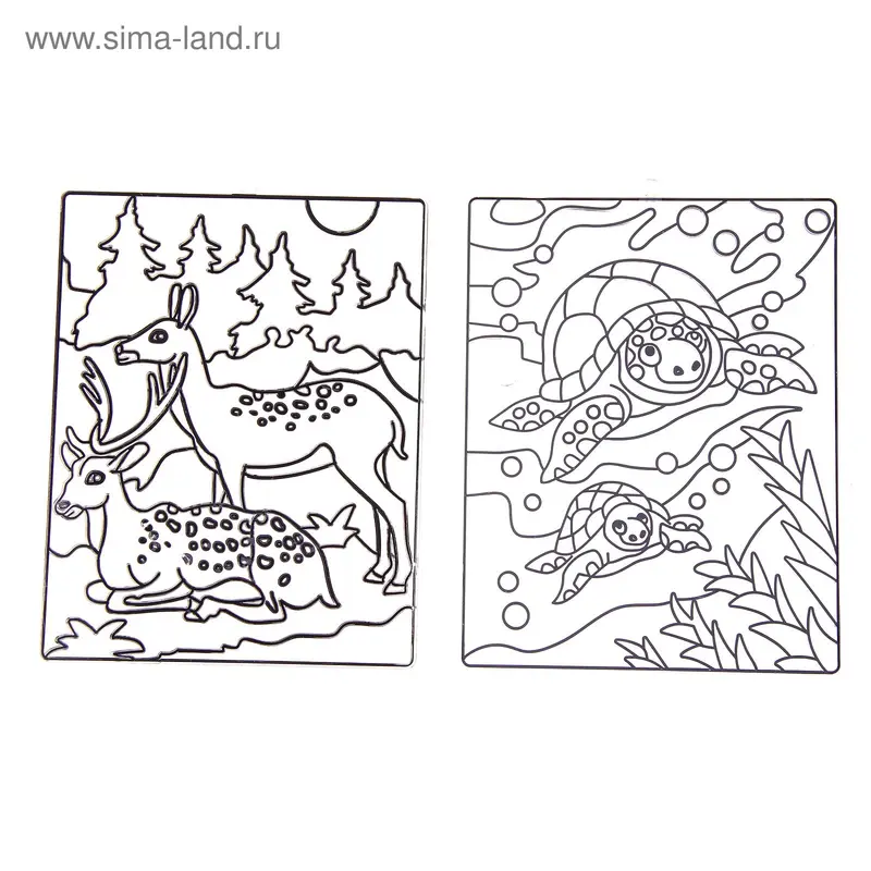 Витражи большие "Черепашки и олени", 2 шт
