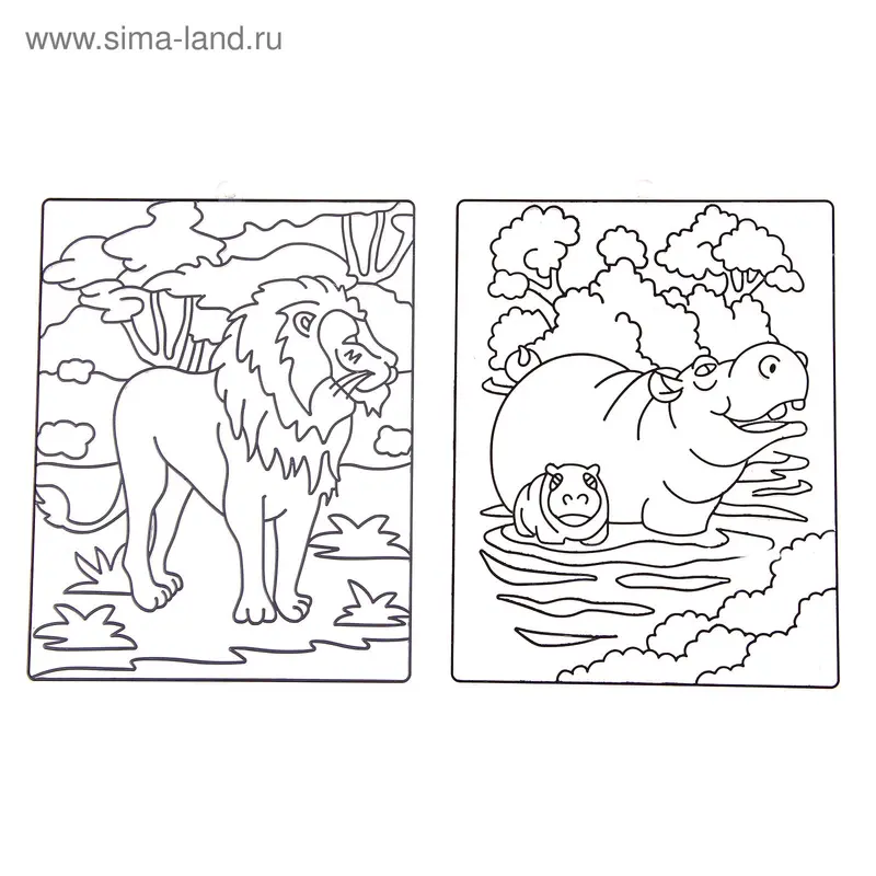 Витражи большие "Лев и бегемот", 2 шт
