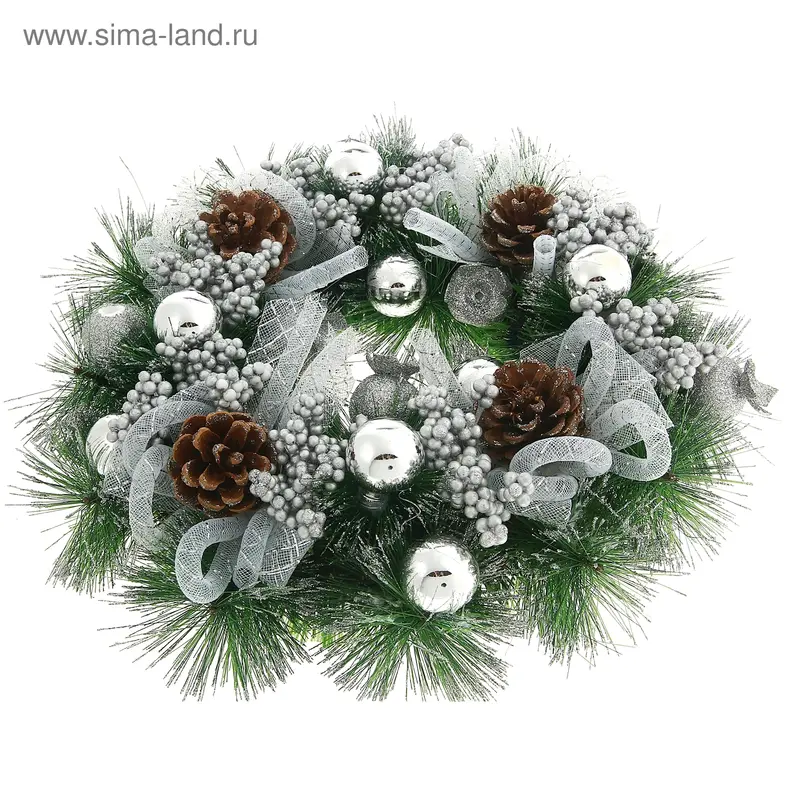 Венок новогодний d-30 см "Шишки, белые бантики"