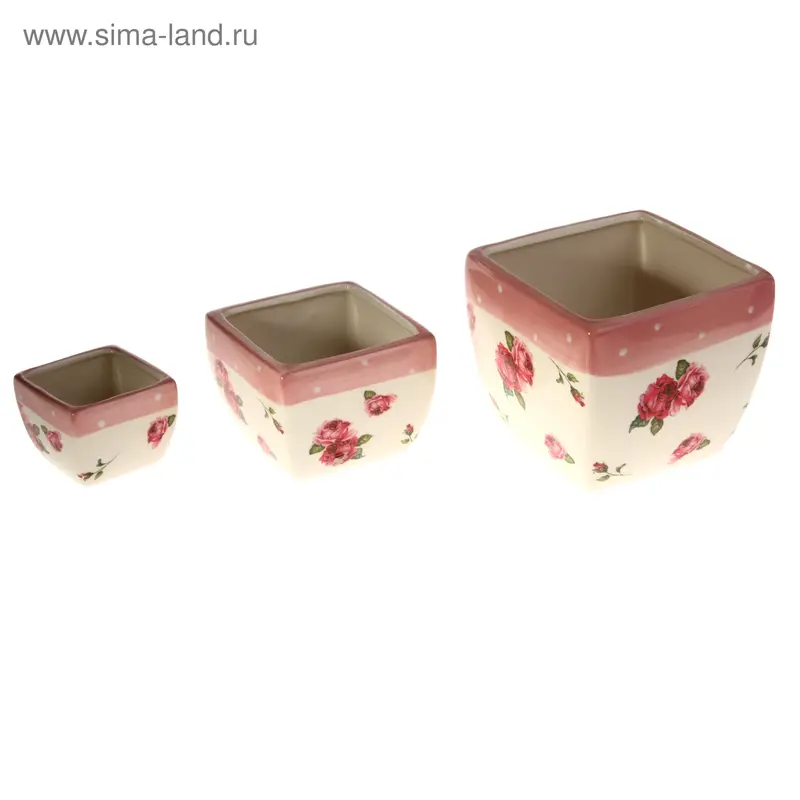 Набор кашпо 3 шт (7*6,11*9,14*12 см) "Розы"