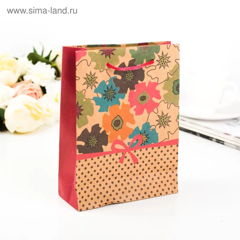 Пакет крафт "Милый бантик", 15 х 6 х 20 см