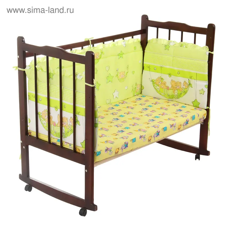 Бортик "Мишки в гамаке", 4 части (2 части: 45х120 см, 2 части 45х60 см), цвет зелёный (арт. 10070)