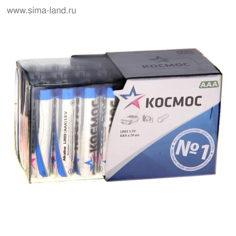 Батарейка алкалиновая, AAA, LR03-24BOX, 1.5В, бокс, 24 шт