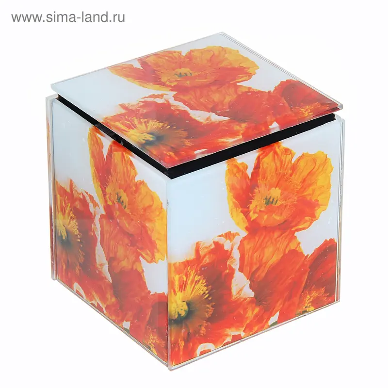 Шкатулка стекло "Маки" 9,2х9,2х9,5 см