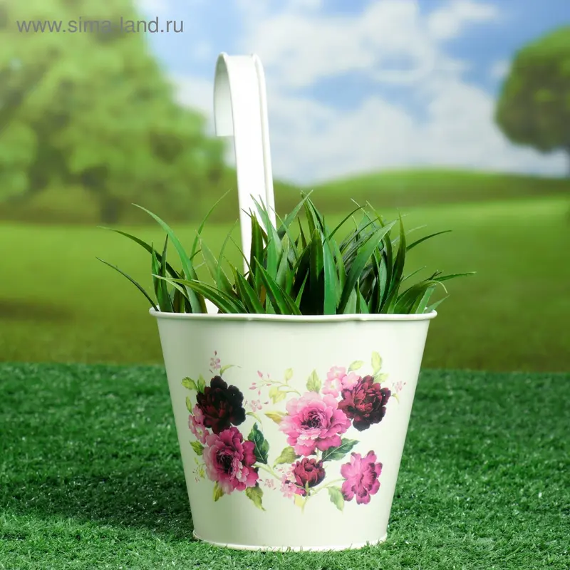 Кашпо "Пионы" с крючком, 16*12*30 см, микс цвета