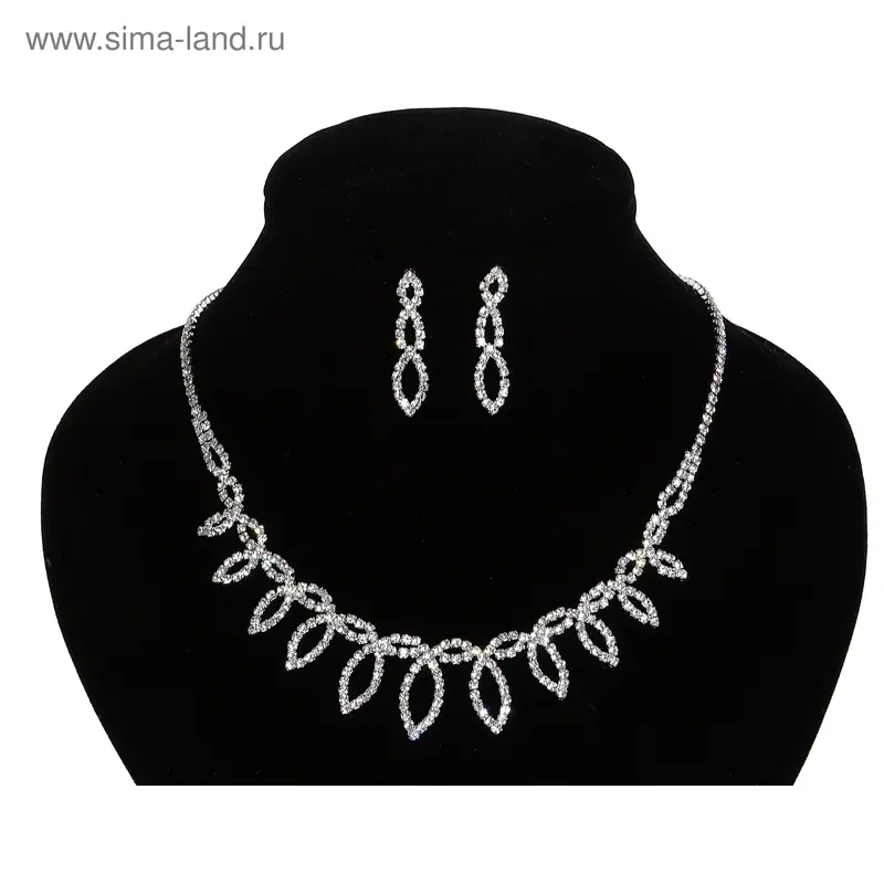Набор 2 предмета: серьги, колье Wedding, капля, цвет серебро