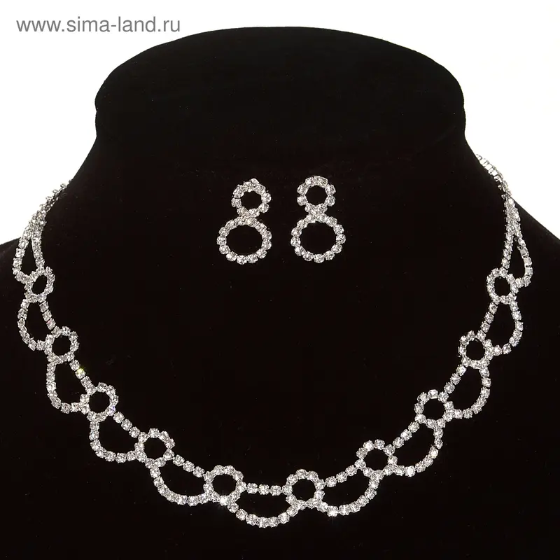 Набор 2 предмета: серьги, колье Wedding, кружево, цвет серебро