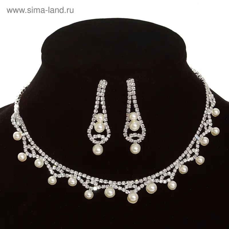 Набор 2 предмета: серьги, колье Wedding, жемчужина желаний, цвет серебро