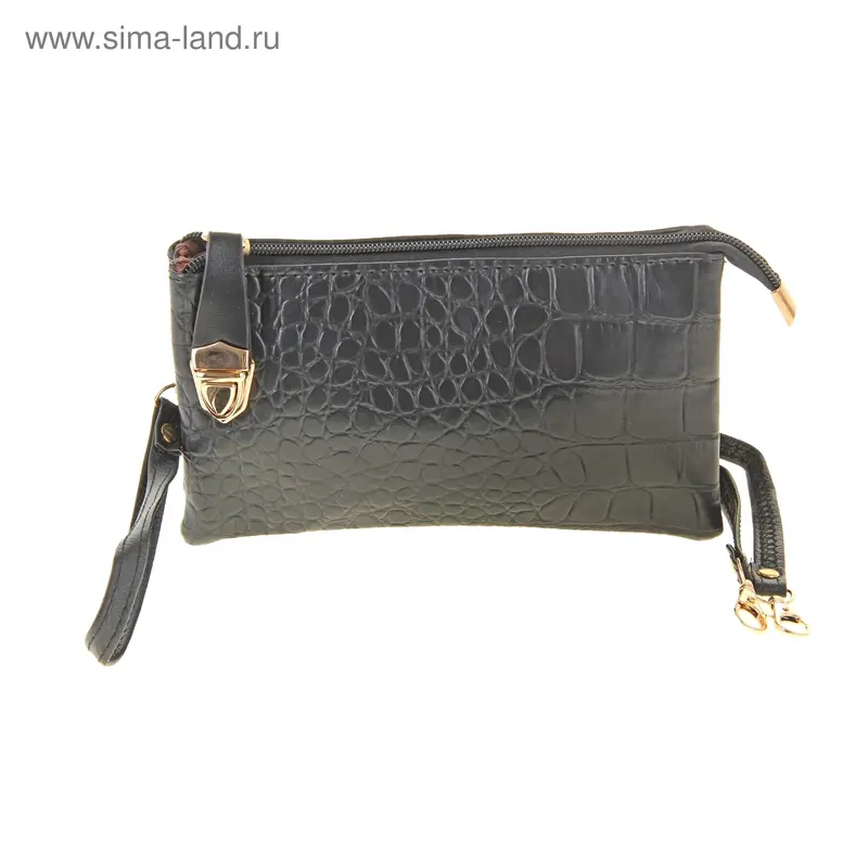 Клатч "Элен", 2 отдела, длинный ремень, хлястик, цвет черный