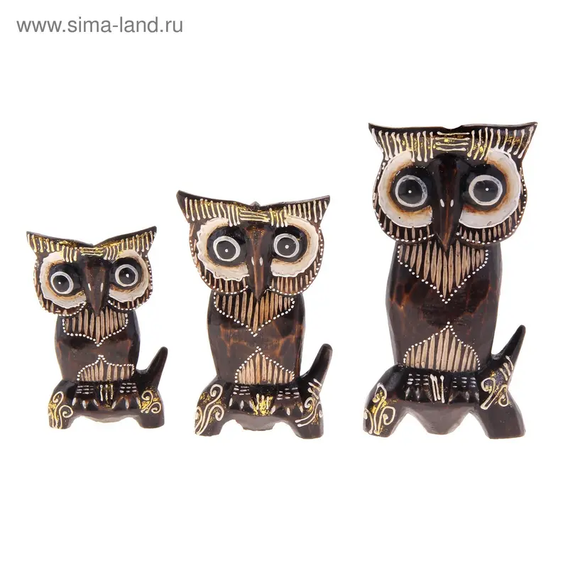 Набор Совы point style 3 шт 14,12,10 см дерево албезия арт.72264