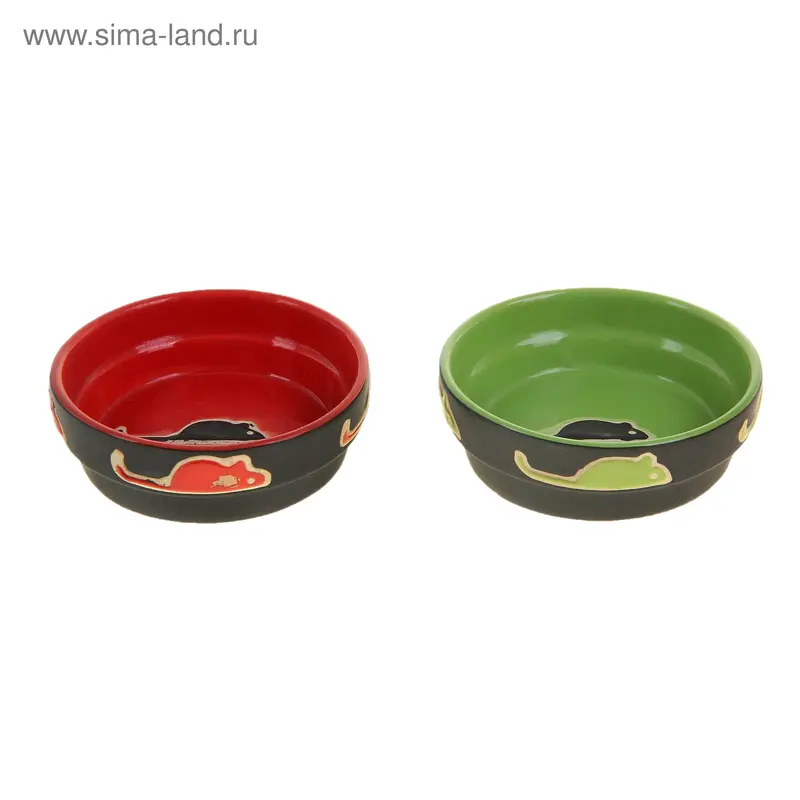 Миска керамическая "Мышь", диаметр 12 см, черно-красная