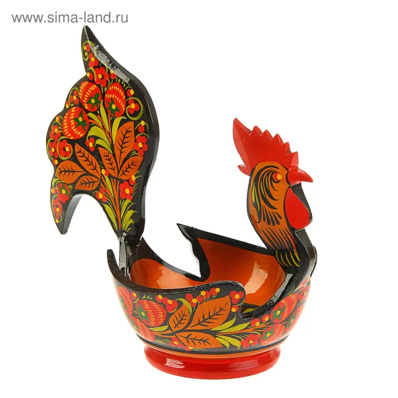 Конфетница «Петух», хохлома