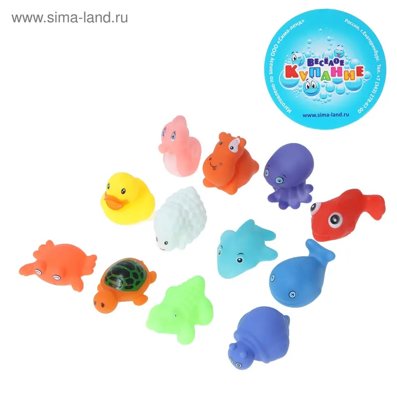 Набор резиновых игрушек "Животные и водоплавающие", 12 шт