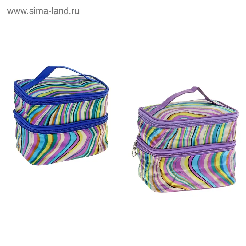 Косметичка 2-х секционная "Радуга", 2 отдела, с зеркалом, цвета МИКС