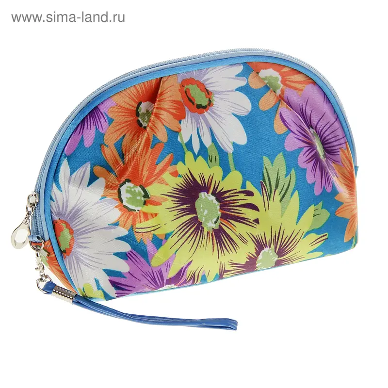 Косметичка-сумочка "Ромашки", 1 отдел, с зеркалом, ручка, цвет синий
