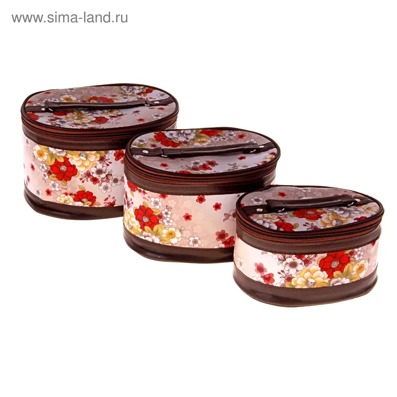 Набор косметичек 3 в 1 "Цветы" кофейный