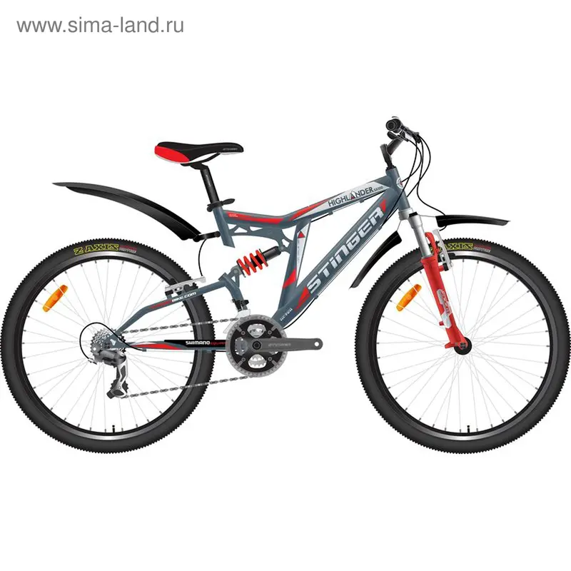 Велосипед 24" Stinger Highlander, 2015, цвет серый/красный, размер 14"