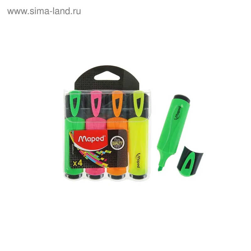 Набор маркеров текстовыделителей 4 цвета 5.0 мм, Maped Fluo Peps Classic