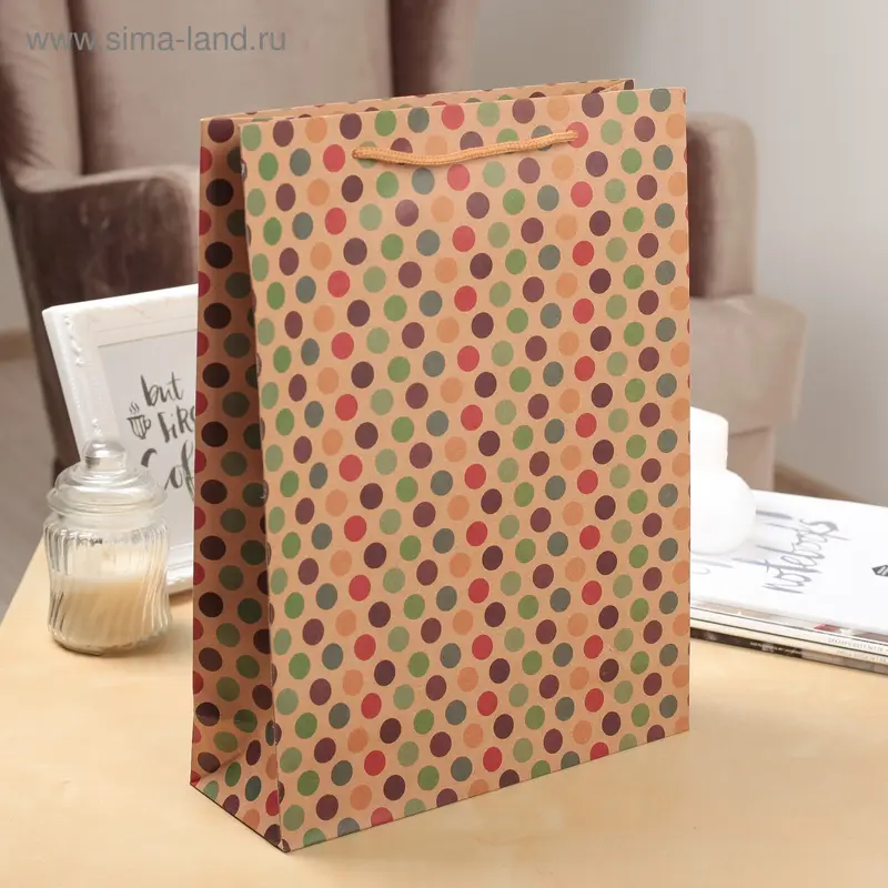 Пакет крафт "Горошек", 31,5 х 9,5 х 41,5 см