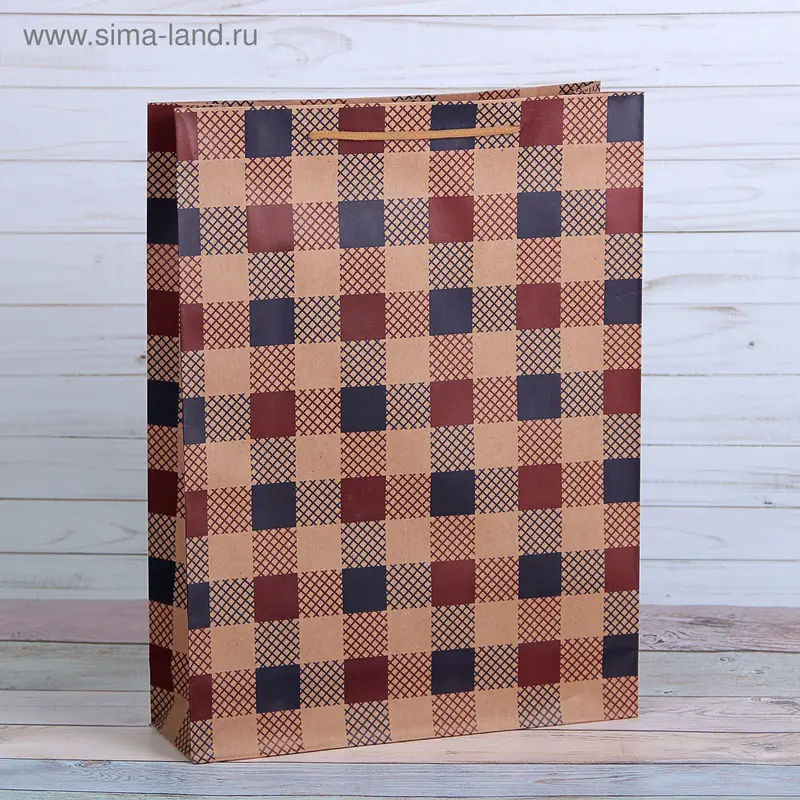 Пакет крафт "Клетка", 31,5 х 41,5 х 9,5 см