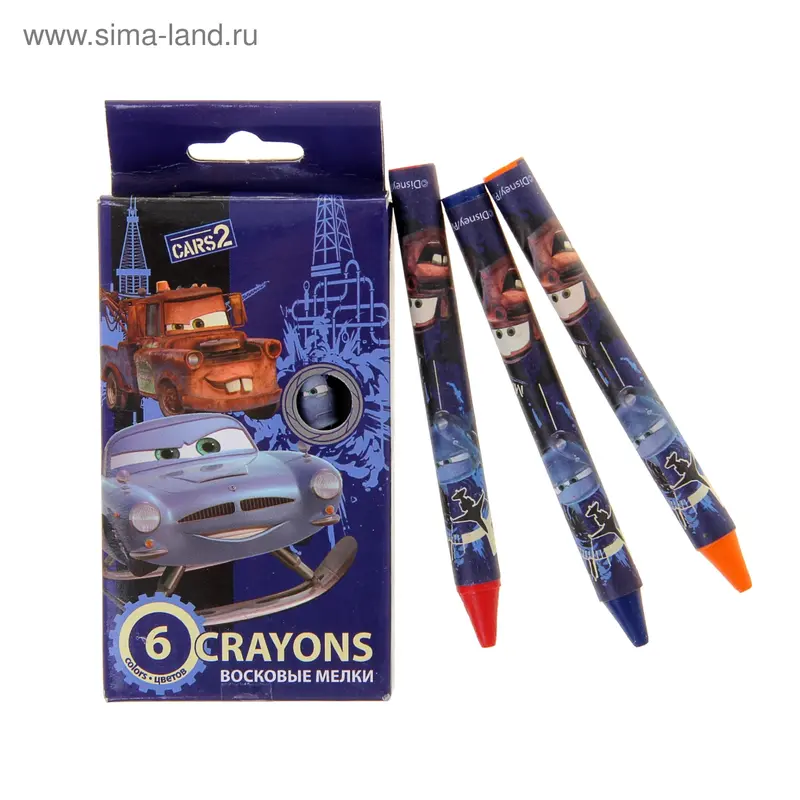 Мелки восковые 6 цветов Disney Тачки CRS2R-12S-2006B