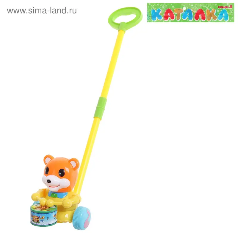 Каталка на палочке "Мишутка-барабанщик", цвета МИКС